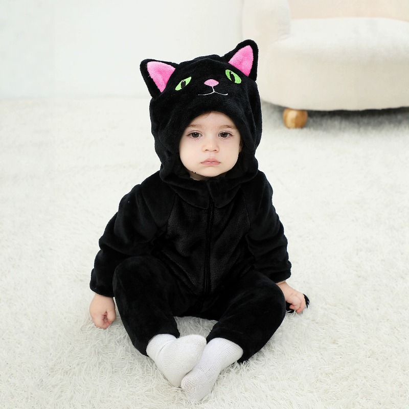 Cotton Baby Onesies Zipper - Newborn Baby Black Pink Cat Romper